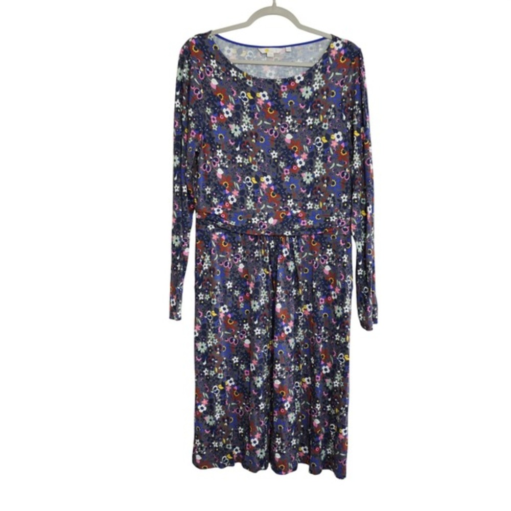 Boden Size 10 Midi Dress Floral Jersey Knit Long Sleeve‎ Pocket Grey Multicolor